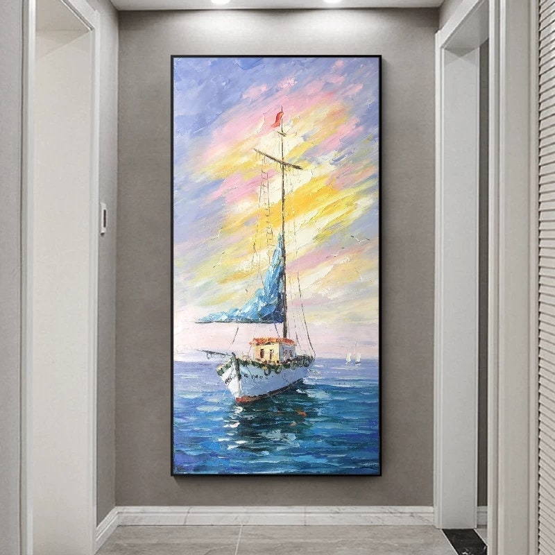 Sailboat sea view hand painted decorative painting corridor corridor landscape oil painting
