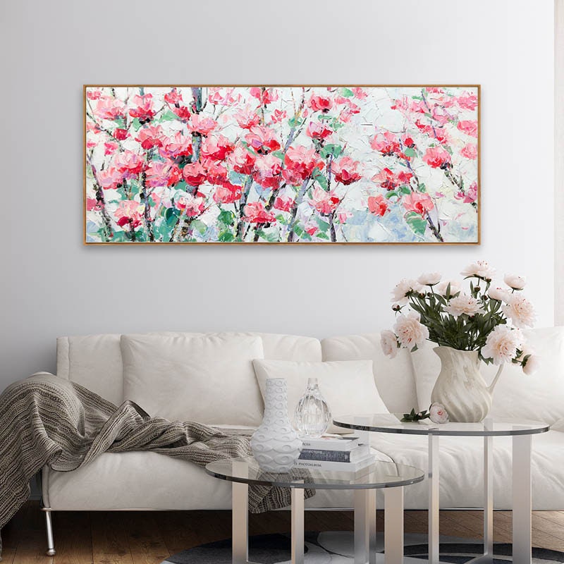 Large Abstract Floral Painting, Flower Oil Painting on Canvas, Origianl Floral Canvas Wall Art, Living Room Wall Art