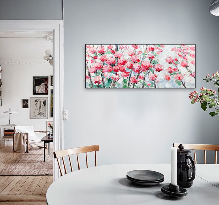 Large Abstract Floral Painting, Flower Oil Painting on Canvas, Origianl Floral Canvas Wall Art, Living Room Wall Art