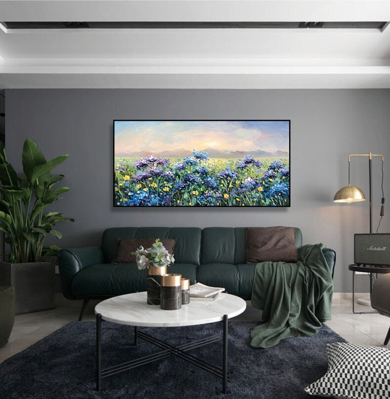Original Abstract Floral Painting, Violet Flower Oil Painting, Purple Lilac Canvas Wall Art, Flower Painting on Canvas