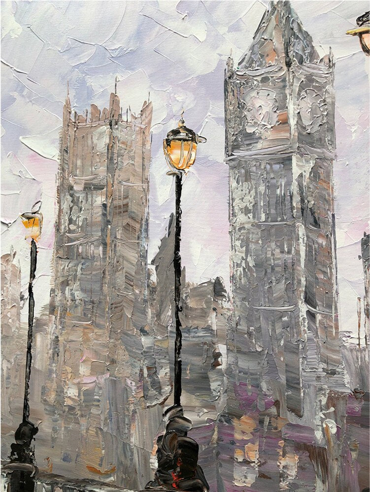 London Abstract Wall Art, Large Cityscape Canvas Wall Art, Original Landscape Acrylic Painting on Canvas