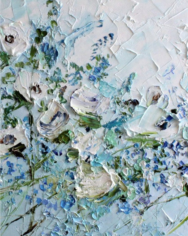 Original White Abstract Floral Painting, Impasto Oil Painting on Canvas, Large Flower Canvas Wall Art