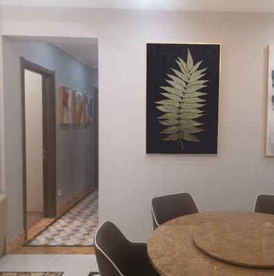 Gold Leaf Wall Art, Botanical Canvas Wall Art, Extra Large Abstract Art, Golden Canvas Painting, Original Abstract Painting