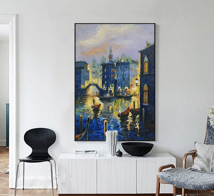 Original Venice Oil Painting on Canvas, Extra Large Landscape Canvas Wall Art, Abstract Landscape Canvas Painting, Venice At…