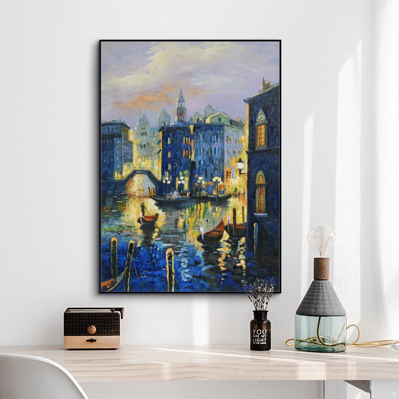Original Venice Oil Painting on Canvas, Extra Large Landscape Canvas Wall Art, Abstract Landscape Canvas Painting, Venice At…