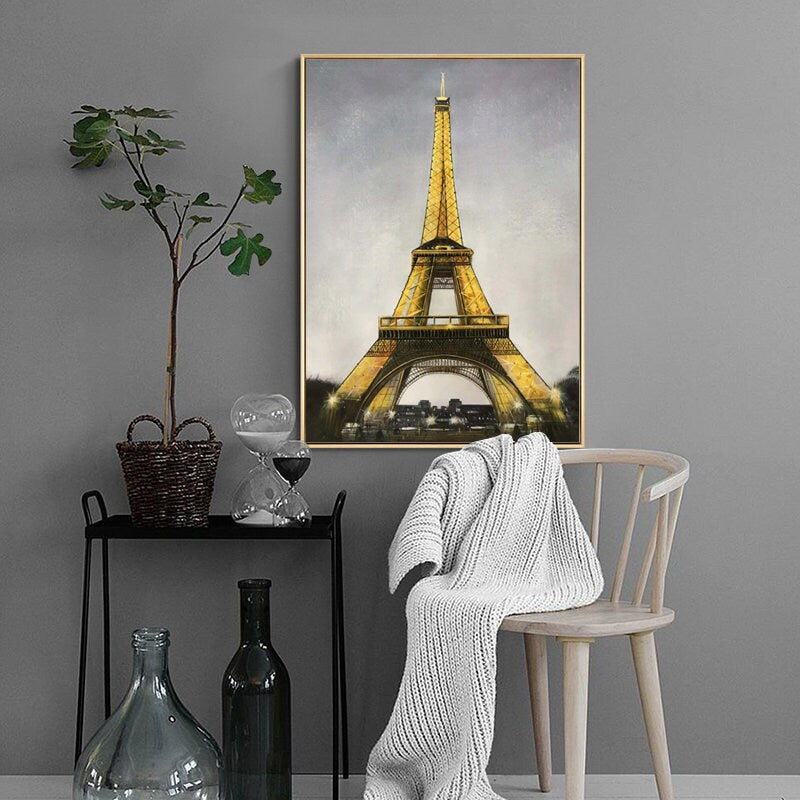 Eiffel Tower Abstract Painting, Paris Canvas Wall Art, Large Modern Oil Painting on Canvas