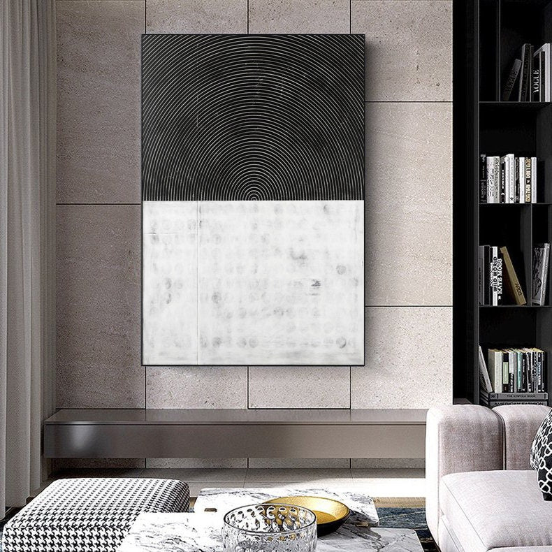 Original Black and White Minimalist Wall Art, Large Abstract Canvas Painting for Wall, Modern Abstract Canvas Wall Art