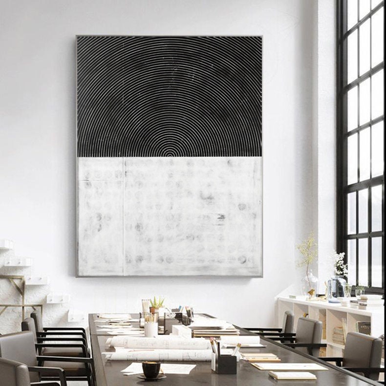 Original Black and White Minimalist Wall Art, Large Abstract Canvas Painting for Wall, Modern Abstract Canvas Wall Art