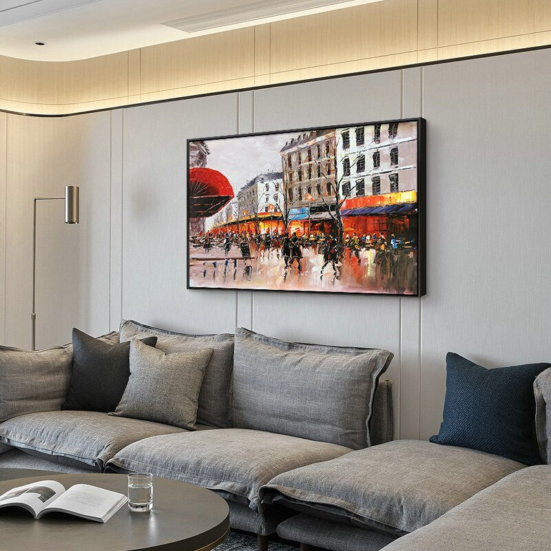 Large Original Paris Oil Painting on Canvas, Abstract Paris City Wall Art Canvas, Landscape Acrylic Canvas Painting