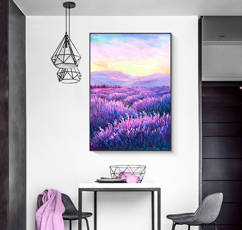 Lavender Canvas Wall Art, Original Purple Oil Painting on Canvas, Impressionist Painting, Landscape Wall Art