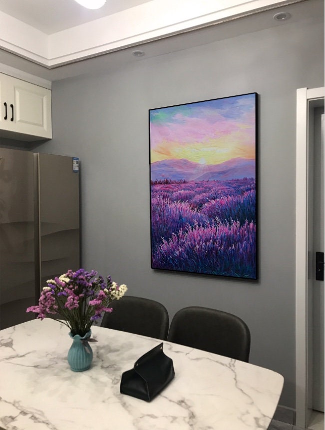 Lavender Canvas Wall Art, Original Purple Oil Painting on Canvas, Impressionist Painting, Landscape Wall Art