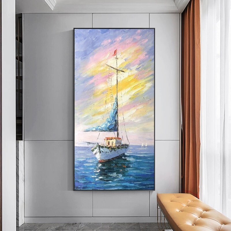 Sailboat sea view hand painted decorative painting corridor corridor landscape oil painting
