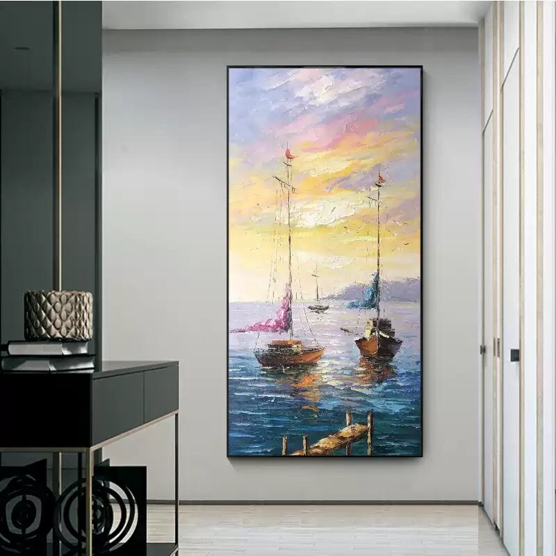 Sailboat sea view hand painted decorative painting corridor corridor landscape oil painting