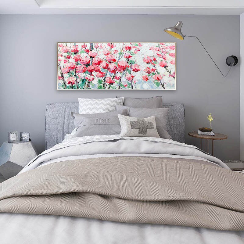 Large Abstract Floral Painting, Flower Oil Painting on Canvas, Origianl Floral Canvas Wall Art, Living Room Wall Art