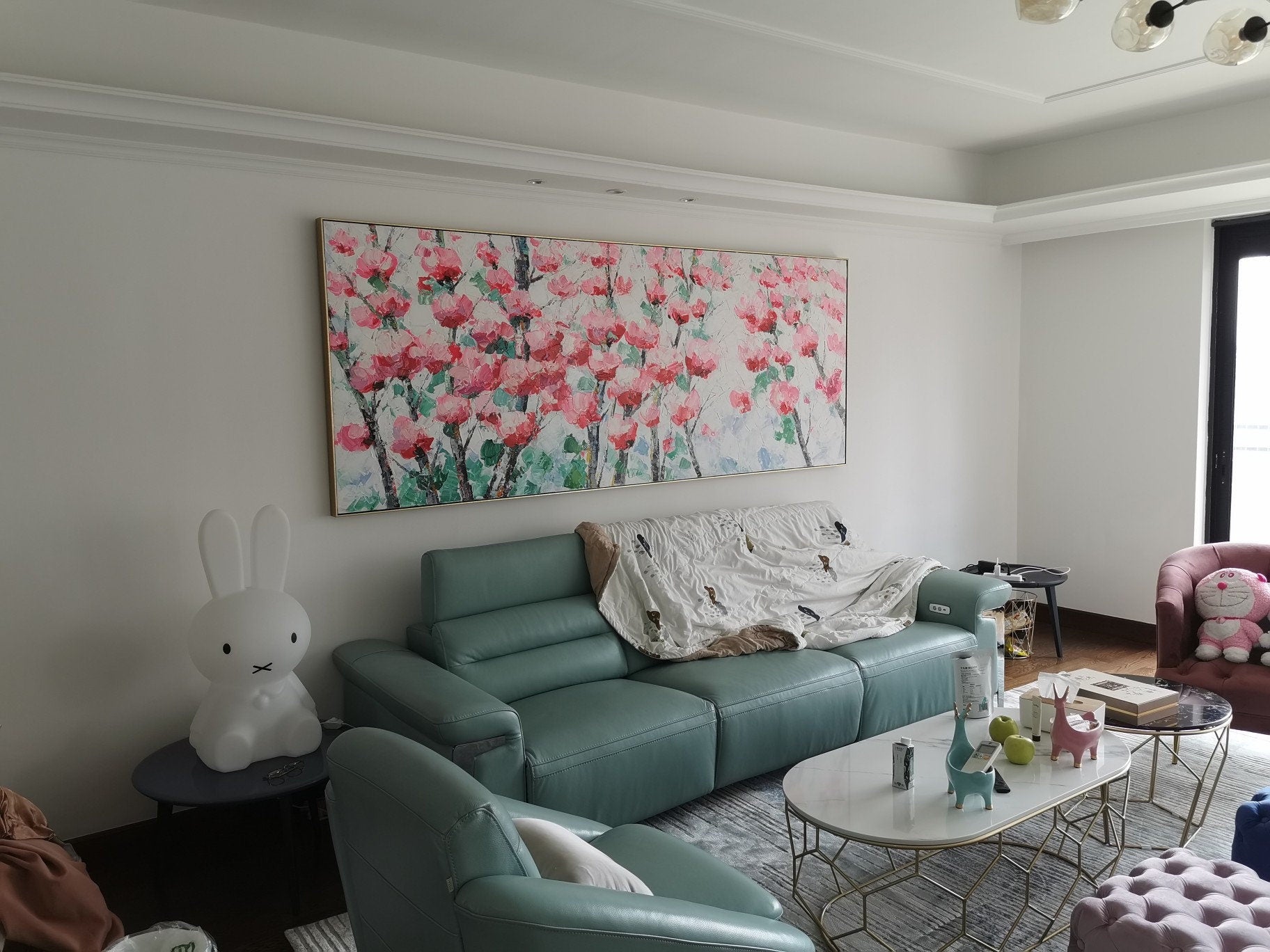 Large Abstract Floral Painting, Flower Oil Painting on Canvas, Origianl Floral Canvas Wall Art, Living Room Wall Art