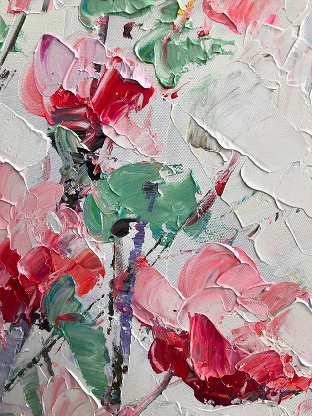 Large Abstract Floral Painting, Flower Oil Painting on Canvas, Origianl Floral Canvas Wall Art, Living Room Wall Art