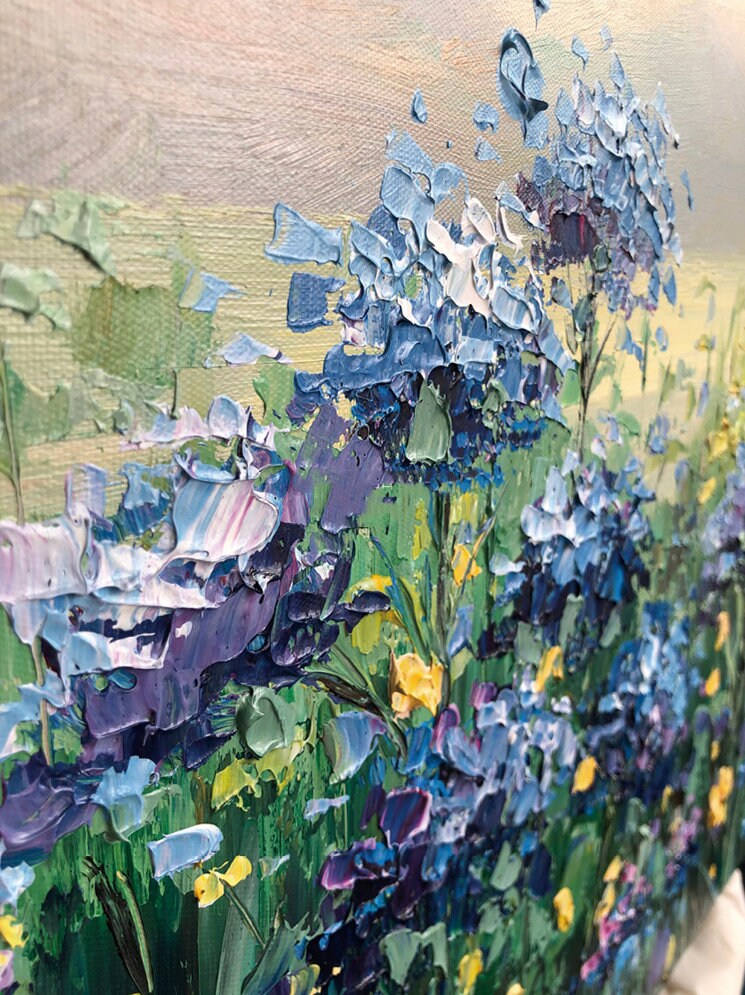 Original Abstract Floral Painting, Violet Flower Oil Painting, Purple Lilac Canvas Wall Art, Flower Painting on Canvas