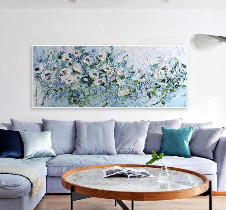 Original White Abstract Floral Painting, Impasto Oil Painting on Canvas, Large Flower Canvas Wall Art