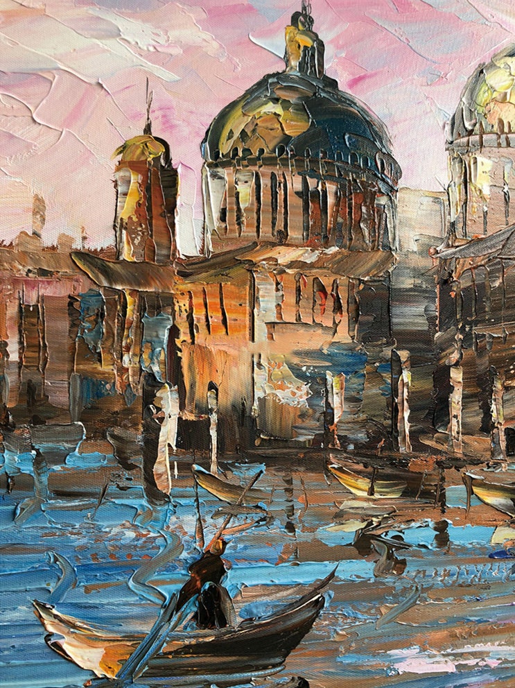 Large Venice Painting Original, Sunrise Venice Oil Painting on Canvas, Abstract Landscape Wall Art, Impressionist Bedroom…