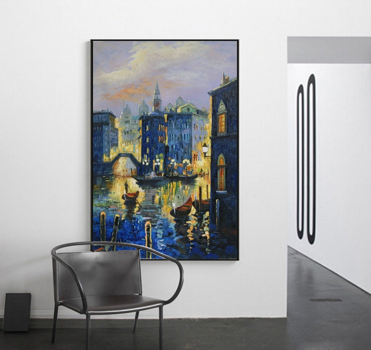 Original Venice Oil Painting on Canvas, Extra Large Landscape Canvas Wall Art, Abstract Landscape Canvas Painting, Venice At…