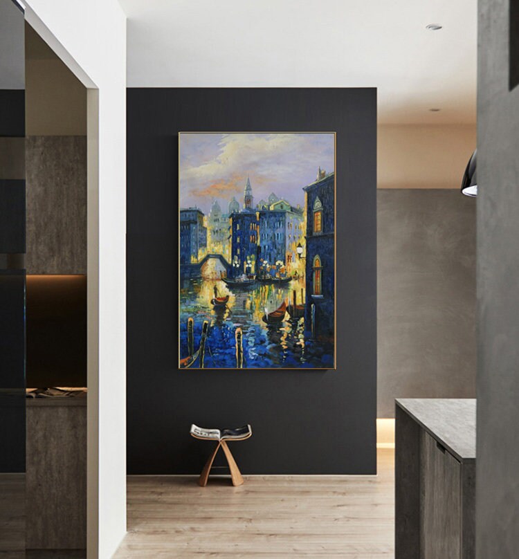 Original Venice Oil Painting on Canvas, Extra Large Landscape Canvas Wall Art, Abstract Landscape Canvas Painting, Venice At…