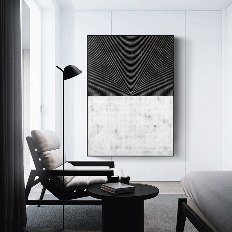 Original Black and White Minimalist Wall Art, Large Abstract Canvas Painting for Wall, Modern Abstract Canvas Wall Art
