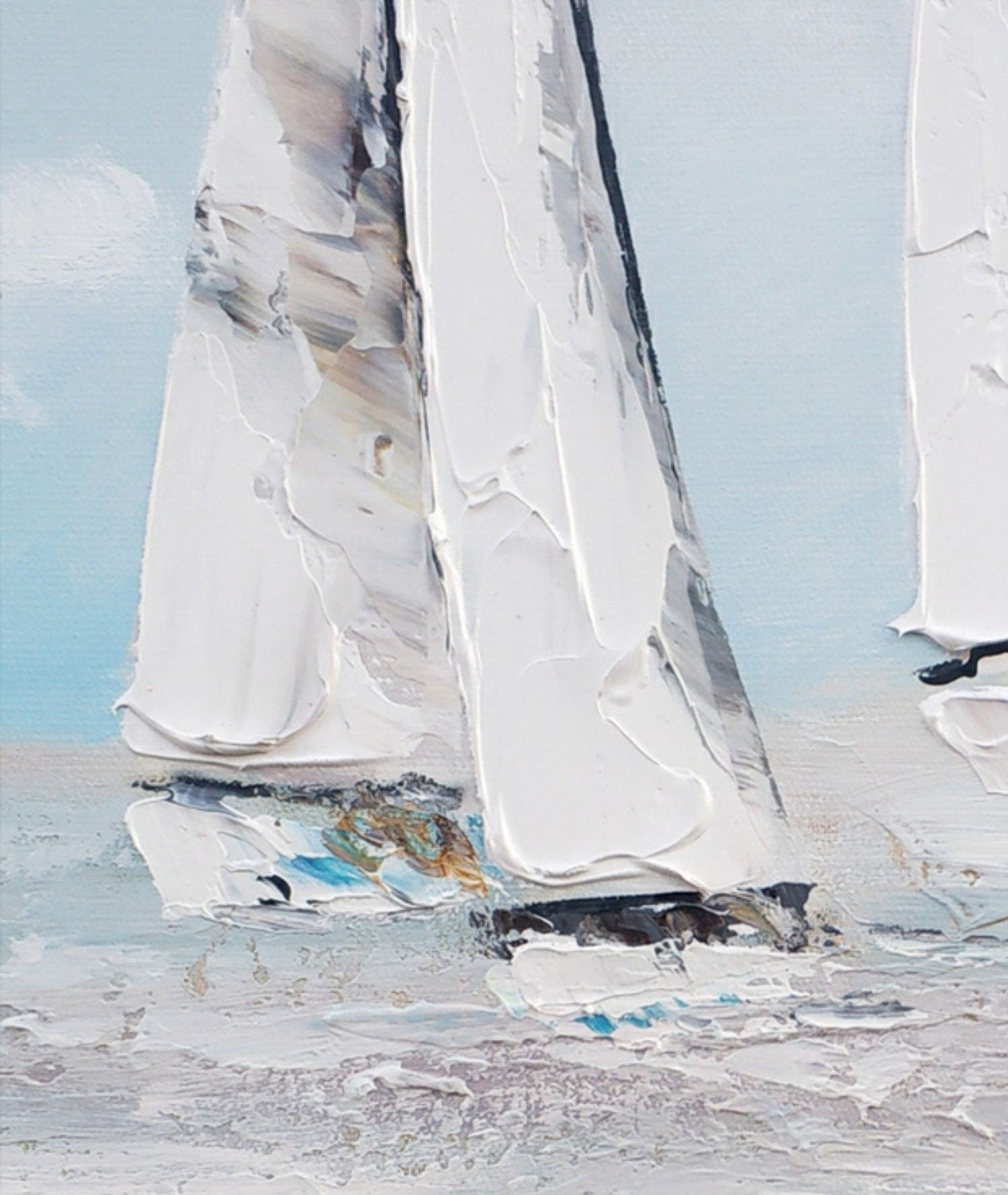 Extra Large Sailboat Oil Painting, Original Sailboats Artwork, Nautical Oil Painting on Canvas, Abstract Sailboat Canvas Wall…