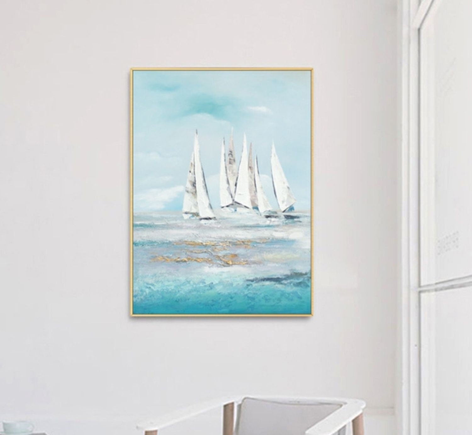 Extra Large Sailboat Oil Painting, Original Sailboats Artwork, Nautical Oil Painting on Canvas, Abstract Sailboat Canvas Wall…