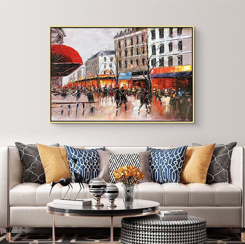 Large Original Paris Oil Painting on Canvas, Abstract Paris City Wall Art Canvas, Landscape Acrylic Canvas Painting