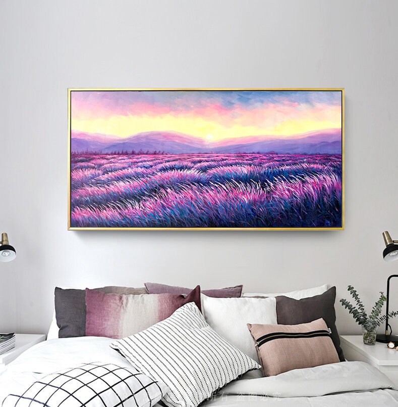 Lavender Canvas Wall Art, Original Purple Oil Painting on Canvas, Impressionist Painting, Landscape Wall Art