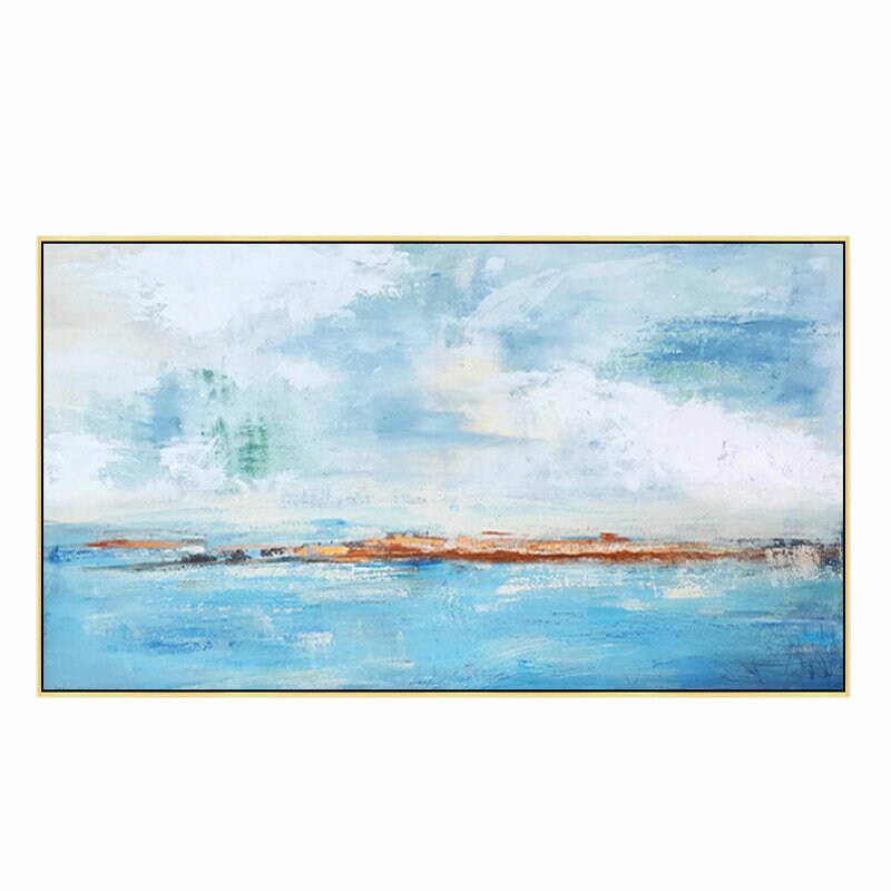 Extra Large Abstract Art, Light Blue Ocean and Sky Canvas Wall Art, Original Oil Wall Painting
