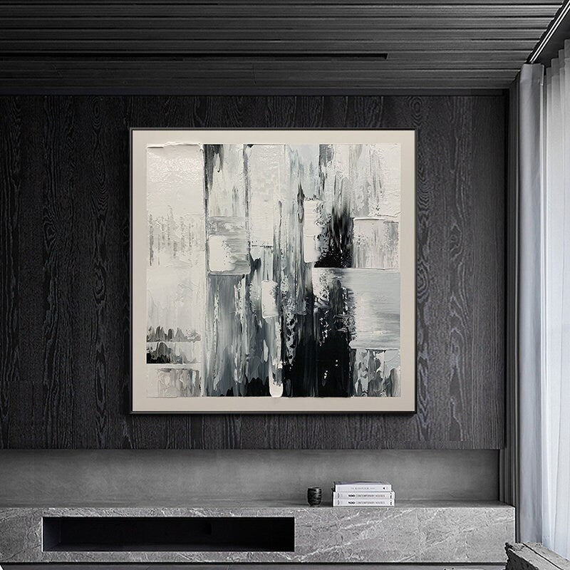 Abstract Canvas Wall Art, Modern Abstract Painting on Canvas, Extra Large Grey Canvas Painting, Oversized Minimalist Textured…