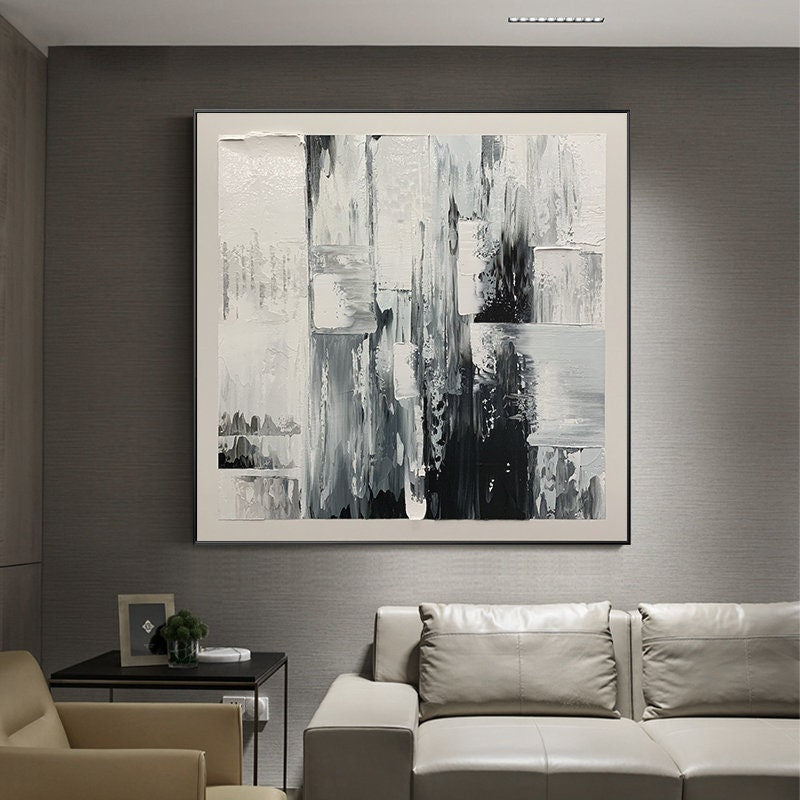 Abstract Canvas Wall Art, Modern Abstract Painting on Canvas, Extra Large Grey Canvas Painting, Oversized Minimalist Textured…