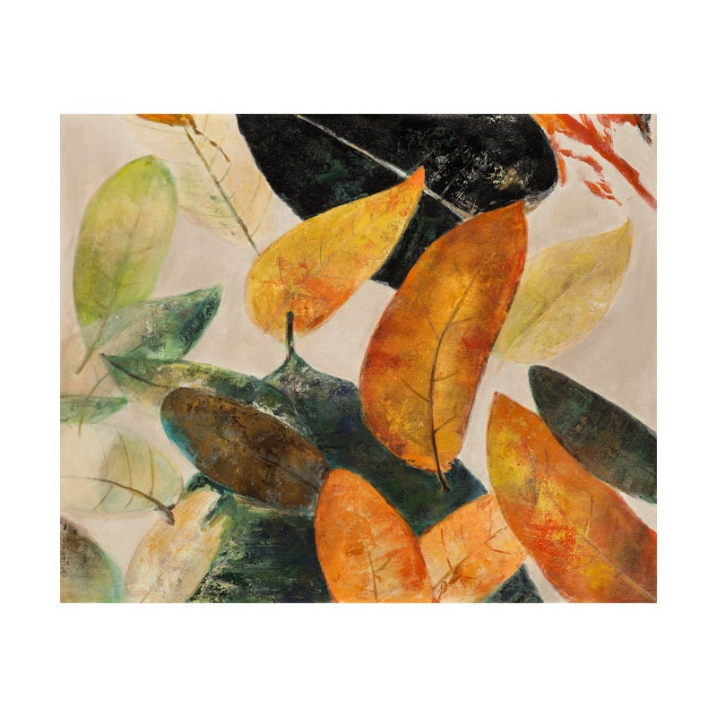 Original Abstract Leaves Wall Art, Large Fall Autumn Leaves Oil Painting on Canvas, Modern Abstract Acrylic Wall Decor for…