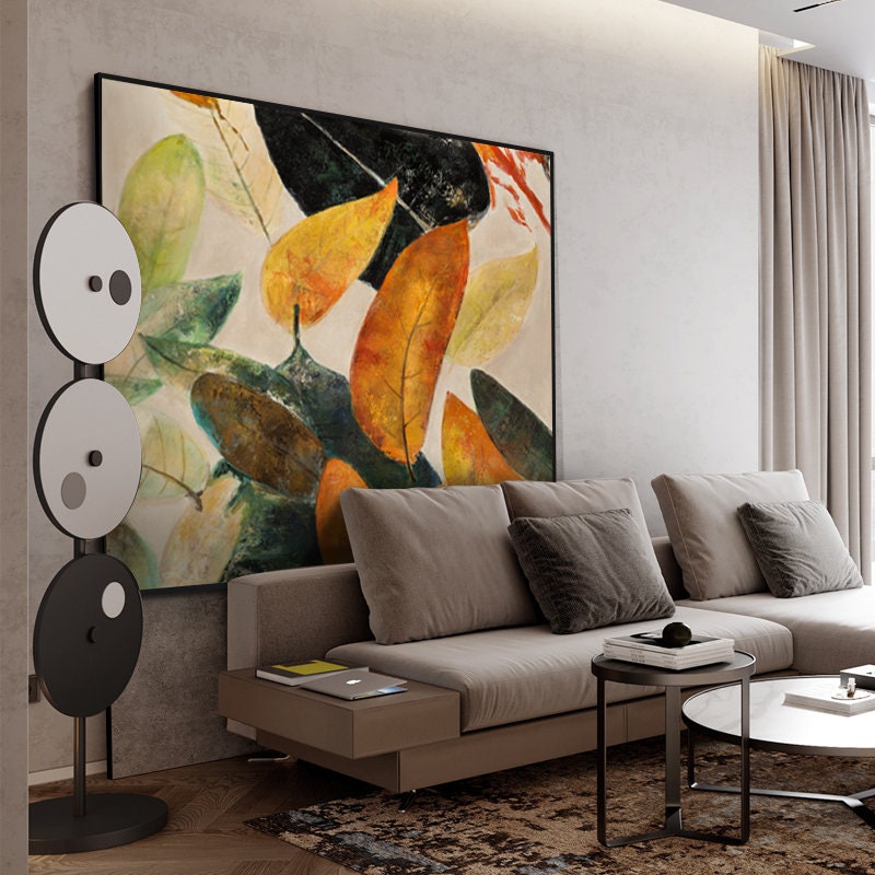 Original Abstract Leaves Wall Art, Large Fall Autumn Leaves Oil Painting on Canvas, Modern Abstract Acrylic Wall Decor for…