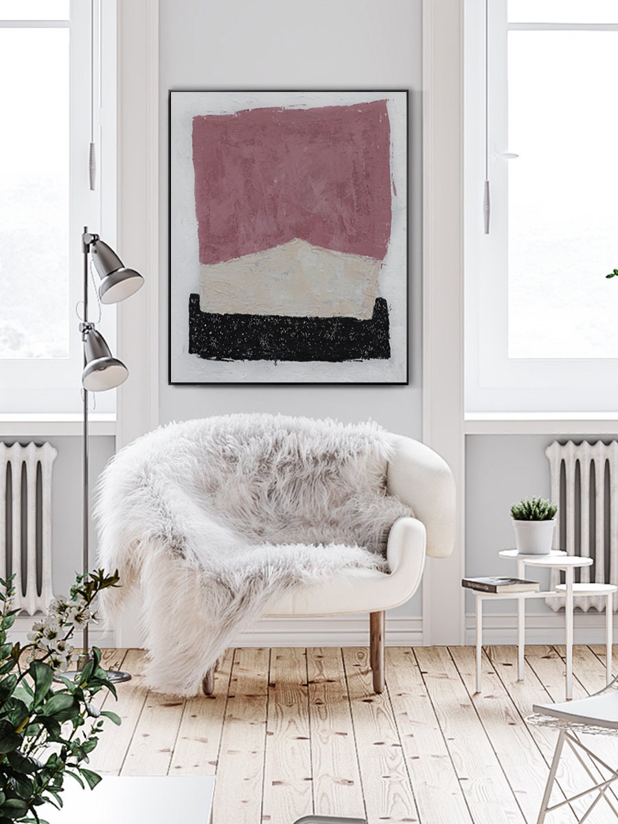 Large Lilac and Black Canvas Wall Art, Original Abstract Painting on Canvas, Modern Minimalist Canvas Painting, Oversized…