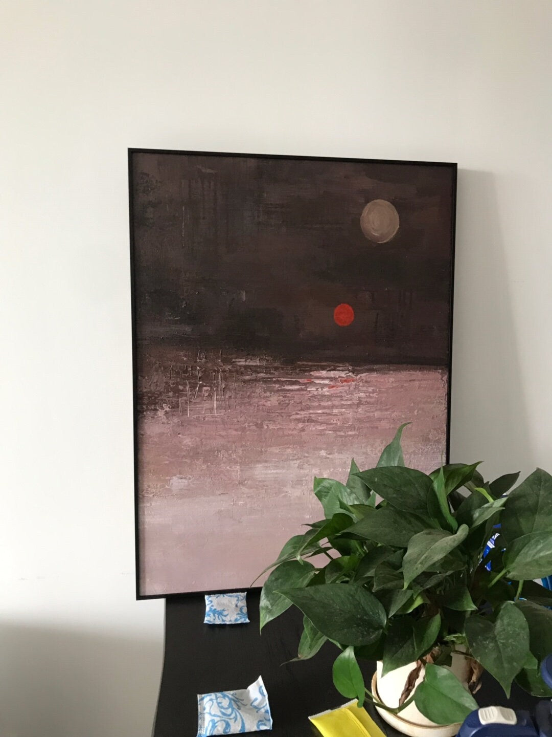 Original Moon Canvas Wall Art, Extra Large Abstract Art Landscape, Modern Minimalist Oil Painting on Canvas, Abstract…