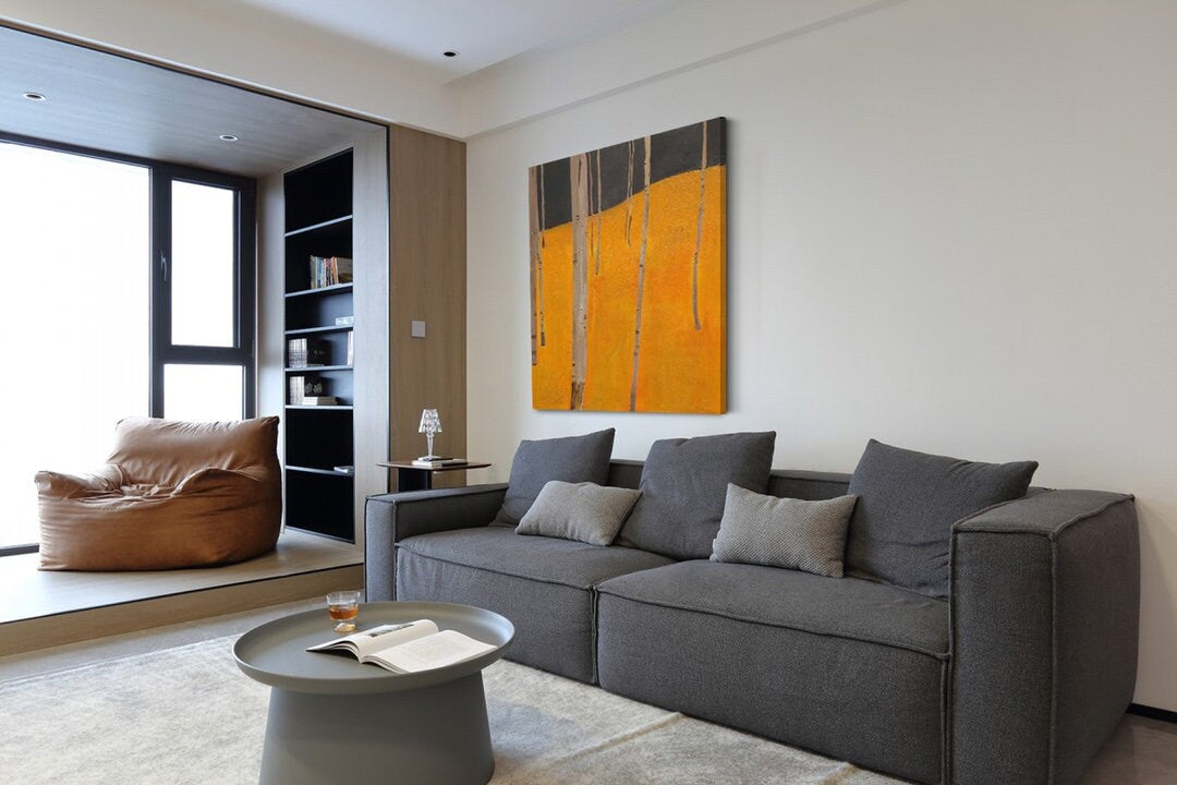 Abstract Aspen Tree Painting, Extra Large Canvas Wall Art, Original Birch Oil Artwork on Canvas, Oversized Minimalist…