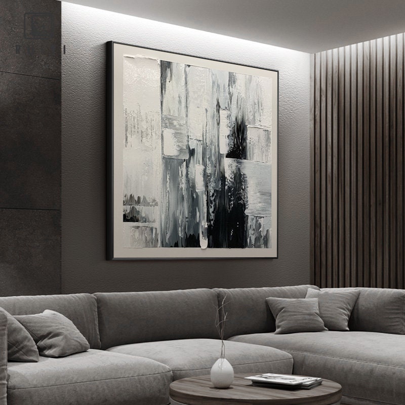 Abstract Canvas Wall Art, Modern Abstract Painting on Canvas, Extra Large Grey Canvas Painting, Oversized Minimalist Textured…