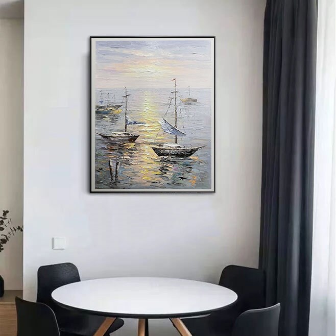 Extra Large Sailboat Oil Painting, Original Sailing Boat Painting on Canvas, Textured Ocean Painting Canvas, Abstract…
