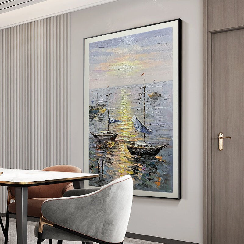 Extra Large Sailboat Oil Painting, Original Sailing Boat Painting on Canvas, Textured Ocean Painting Canvas, Abstract…