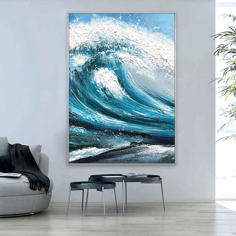 Textured Ocean Waves Wall Art, Extra Large Abstract Canvas Painting, Original Oil Painting on Canvas, Artwork for Bedroom