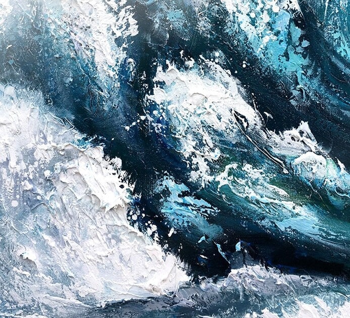 Textured Ocean Waves Wall Art, Extra Large Abstract Canvas Painting, Original Oil Painting on Canvas, Artwork for Bedroom