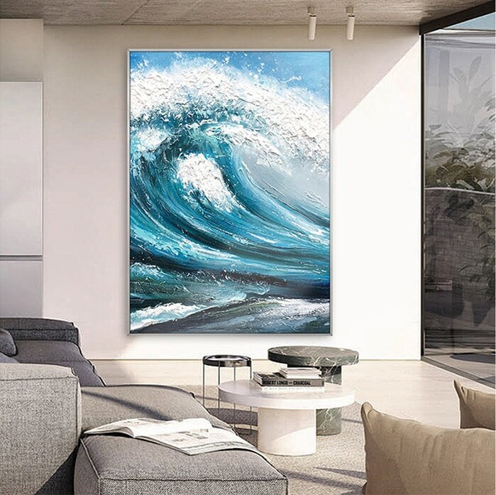 Textured Ocean Waves Wall Art, Extra Large Abstract Canvas Painting, Original Oil Painting on Canvas, Artwork for Bedroom