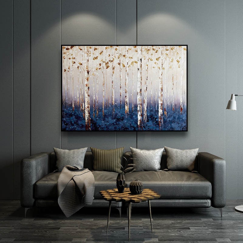 Abstract Birch Canvas Wall Art, Original Aspen Oil Painting on Canvas, Extra Large Textured Tree Artwork for Room