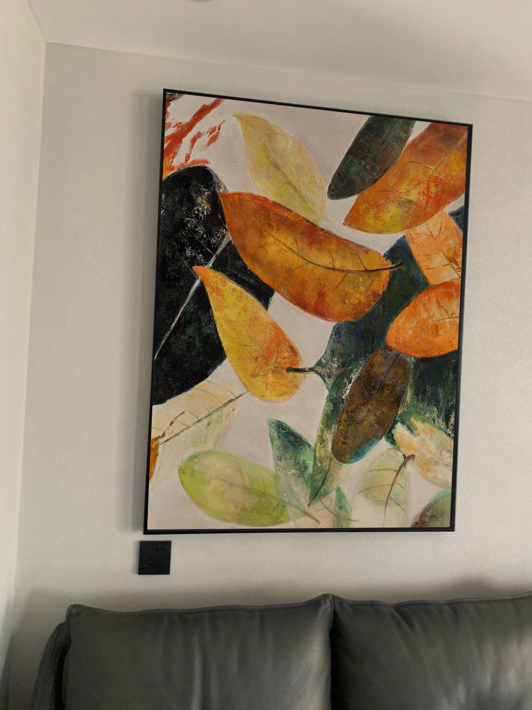 Original Abstract Leaves Wall Art, Large Fall Autumn Leaves Oil Painting on Canvas, Modern Abstract Acrylic Wall Decor for…