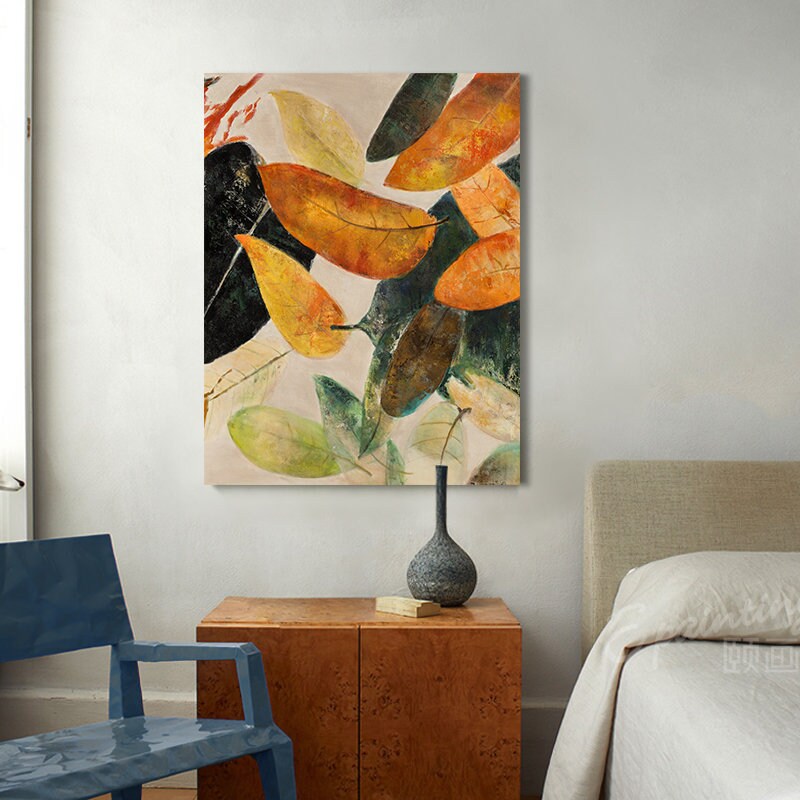 Original Abstract Leaves Wall Art, Large Fall Autumn Leaves Oil Painting on Canvas, Modern Abstract Acrylic Wall Decor for…