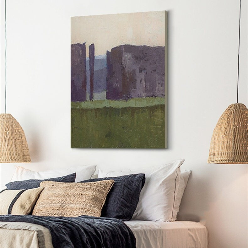 Original Lilac and Green Oil Painting on Canvas, Extra Large Geometric Canvas Wall Art, Abstract Minimalist Acrylic Painting