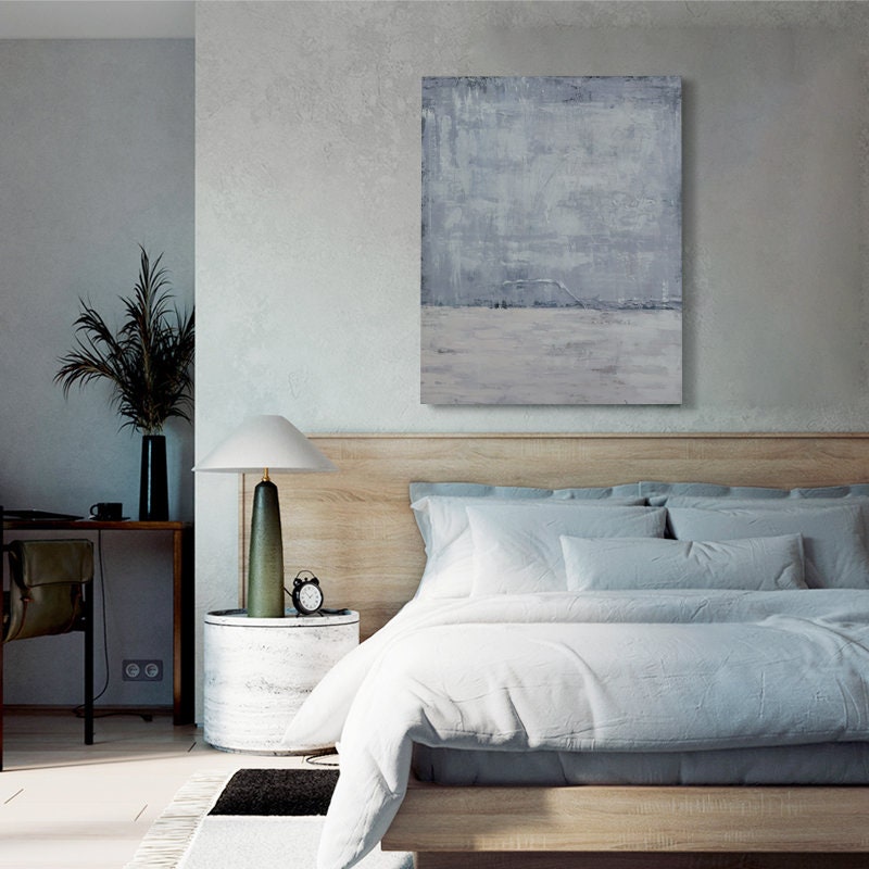 Oversized Abstract Grey and Blue Canvas Wall Art, Extra Large Textured Oil Painting on Canvas, Modern Minimalist Wall Decor…