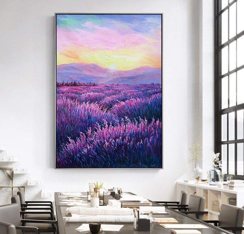 Lavender Canvas Wall Art, Original Purple Oil Painting on Canvas, Impressionist Painting, Landscape Wall Art